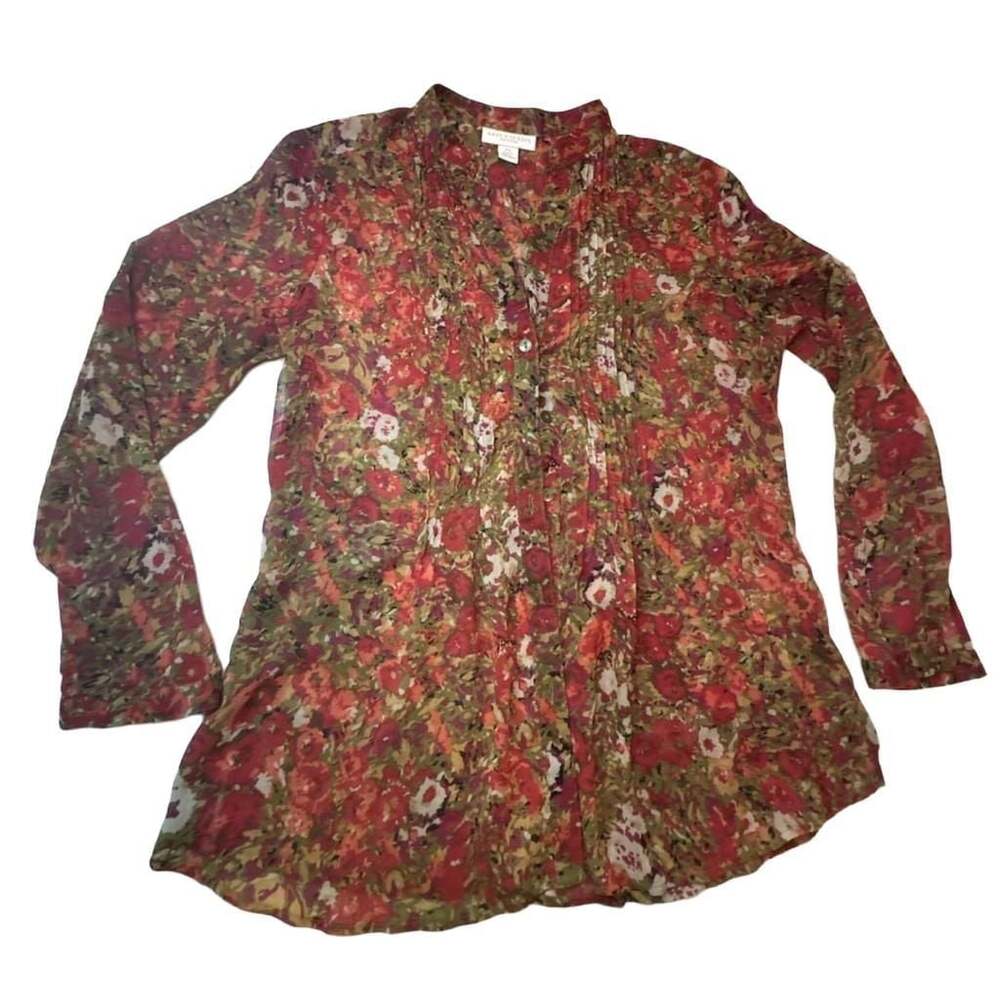 Appleseed's Petites Floral Print Long Sleeve Blouse size S  autumn colors. Fall.